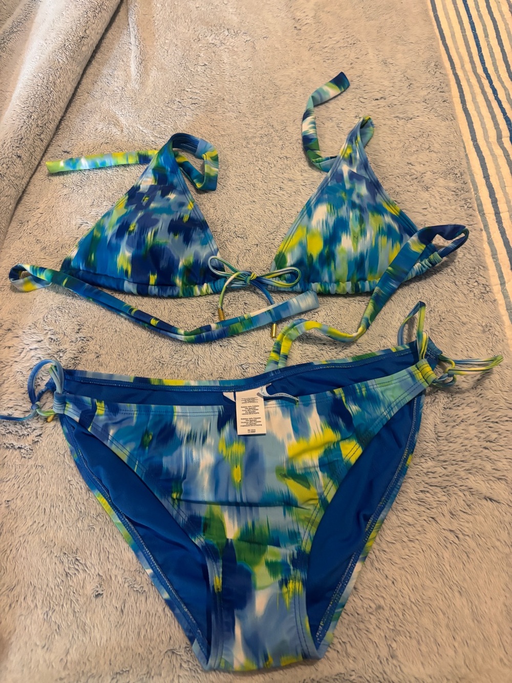 Bleu Rod Beattie Blue, Green & Yellow Printed Triangle Bikini